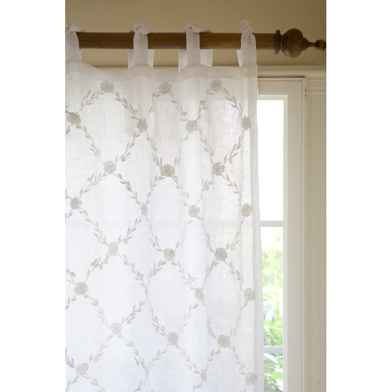 Taylor Linens Trellis Linen Nature/Floral SemiSheer Tab Top Single